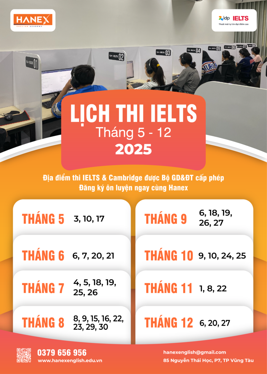 Lịch thi IELTS máy tính tại Vũng Tàu tháng 5-12/2025